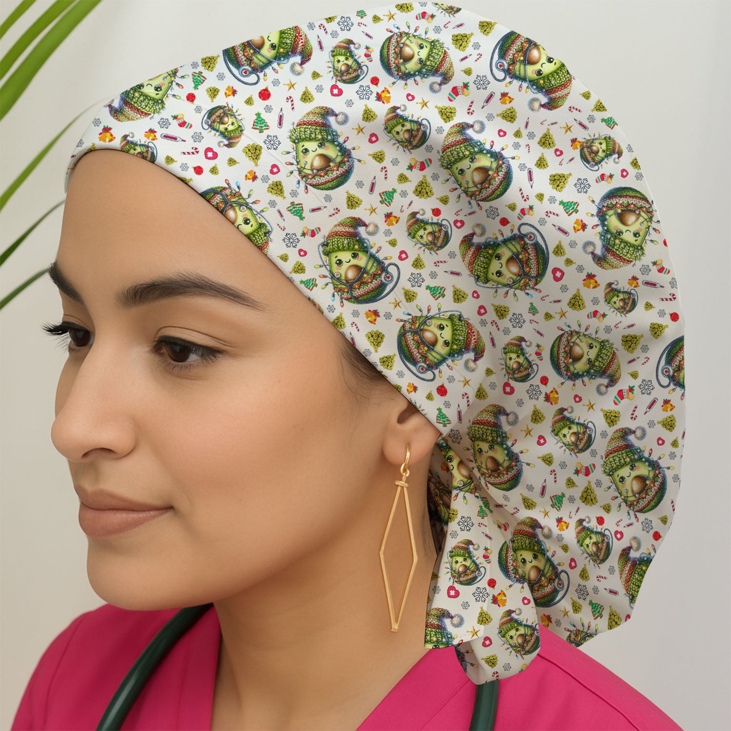 Avocado Bouffant Scrub Caps for Women - Funny Christmas Gift - Breathable Fabrics Caps Uniform