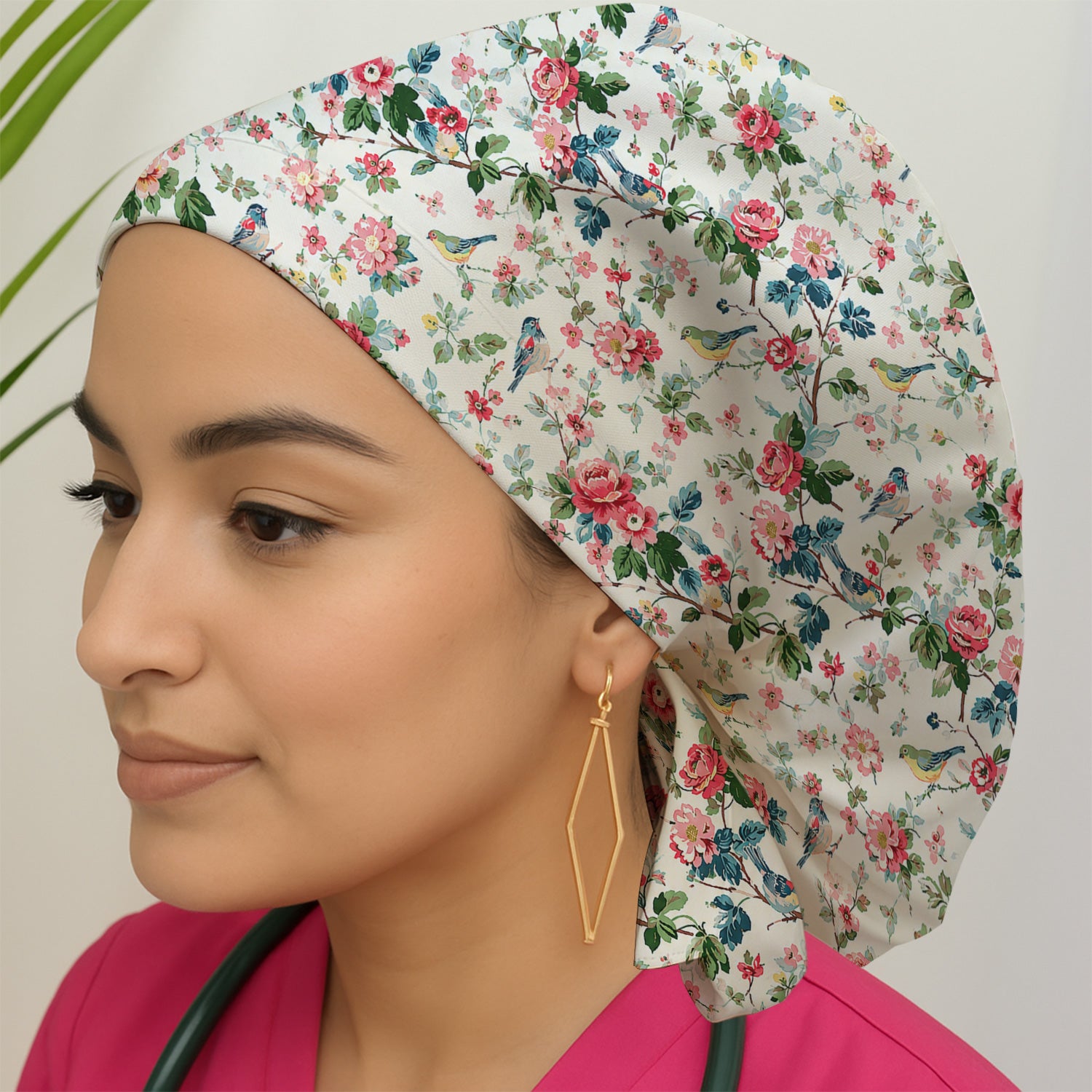 Songbird Rose Garden Pattern Scrub Cap, Surgical Caps for Doctors
