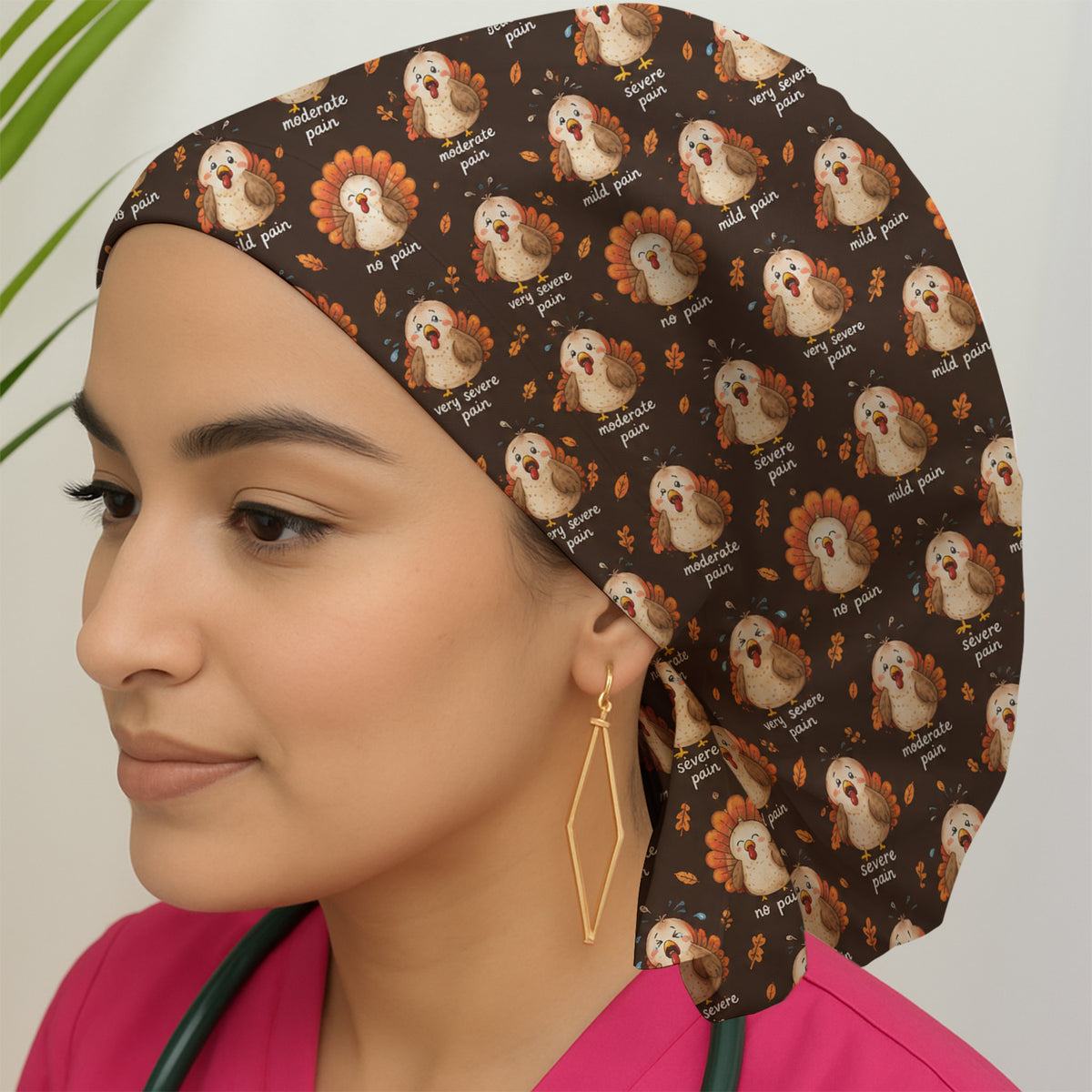 Funny Thanksgiving Turkey Pain Scale Pattern Scrub Cap, Surgical Caps for Nicu Nurses