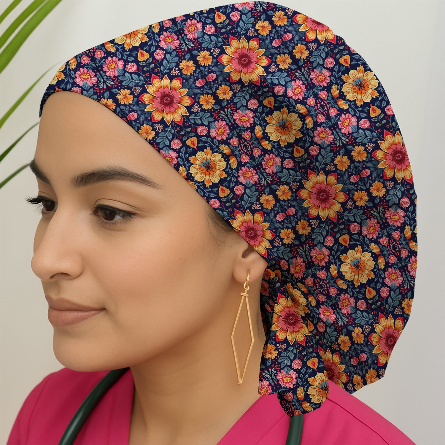 Elegant Dark Floral Pattern Scrub Cap, Surgical Caps for Doctors