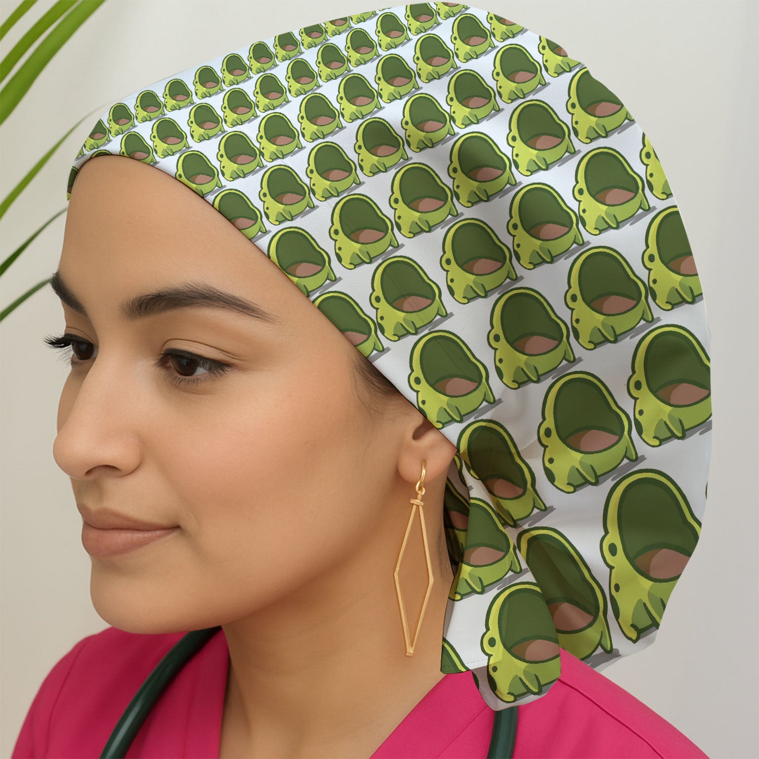 Cute Green Frog Cartoon Pattern Cap, Breathable Fabrics Caps Uniform