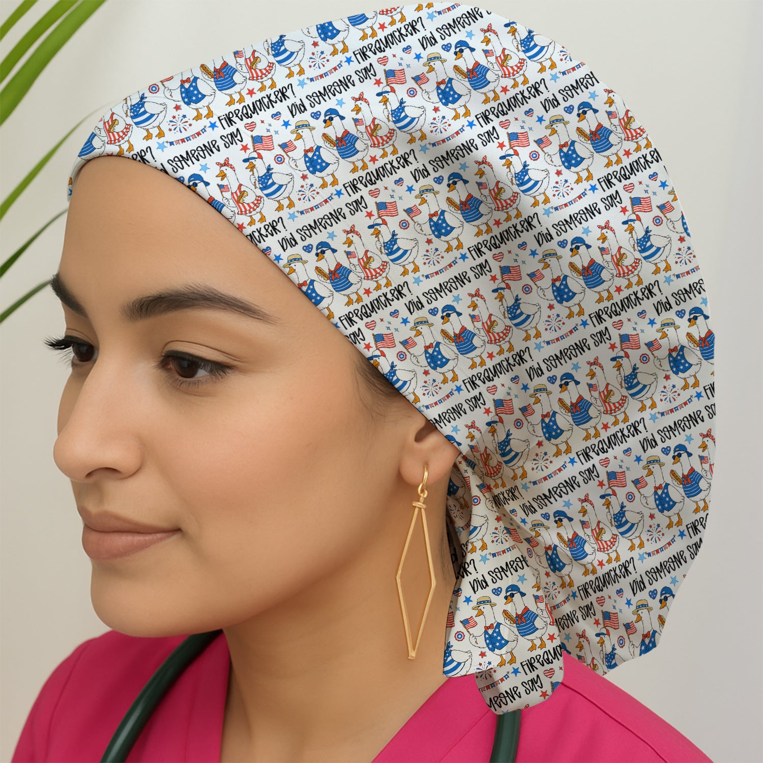 Funny Patriotic Goose Pattern Scrub Cap, Surgical Caps for Doctors
