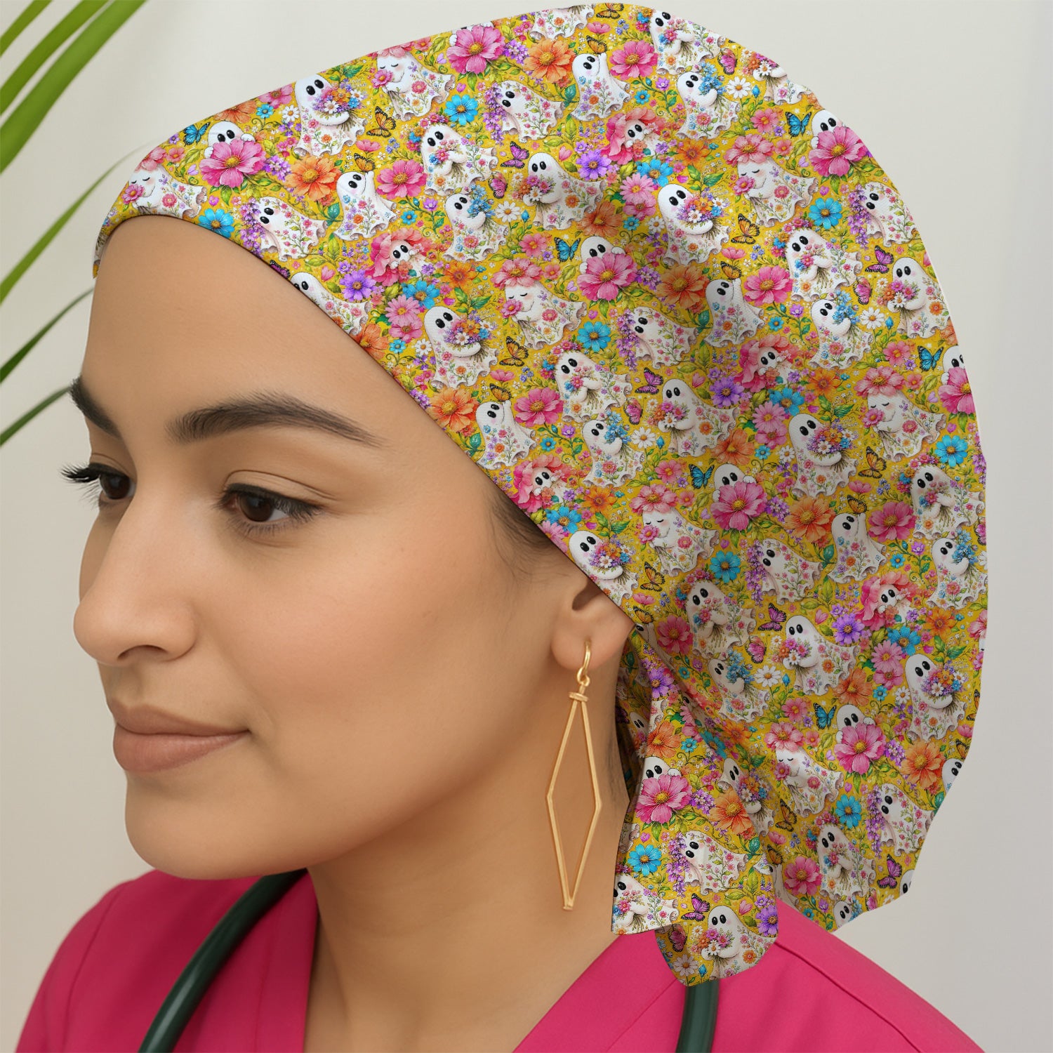 Cute Floral Ghosts And Butterflies Scrub Cap, Surgical Caps for Doctors