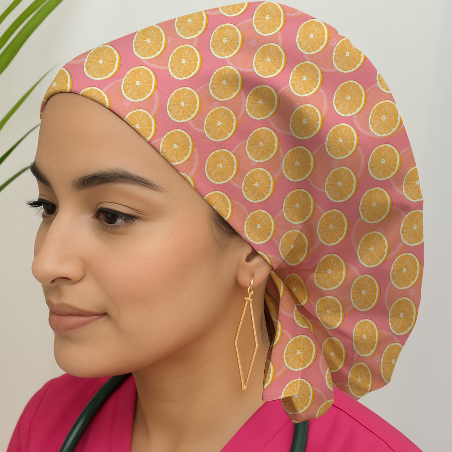 Fresh Orange Slice Pattern Scrub Cap, Breathable Fabrics Caps Uniform