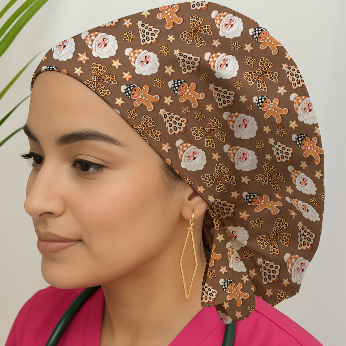 Funny Christmas Cat Baking Biscuits Pattern Scrub Cap, Surgical Caps for Doctors