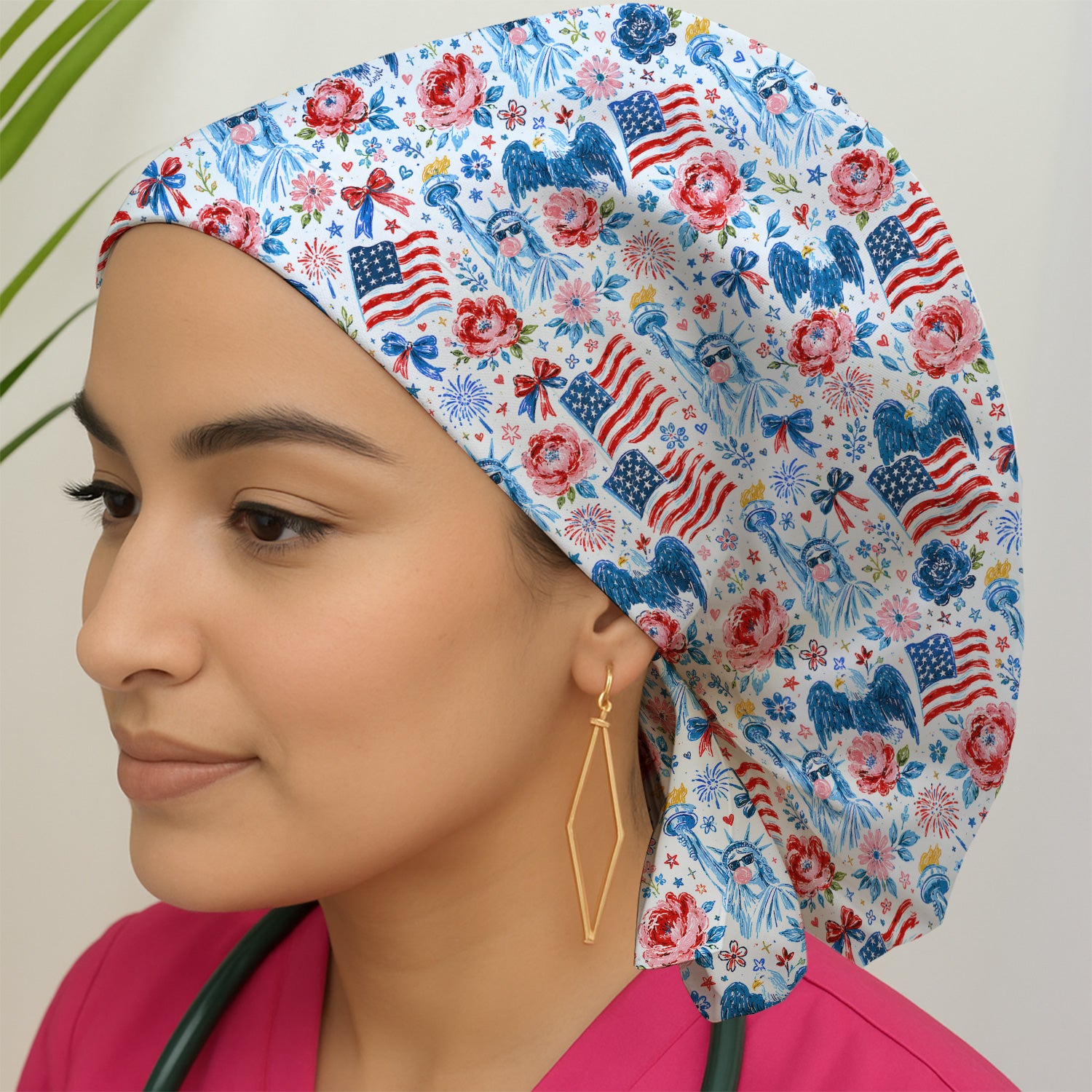 Patriotic Liberty Nurse Pattern Scrub Cap, Surgical Caps for Doctors
