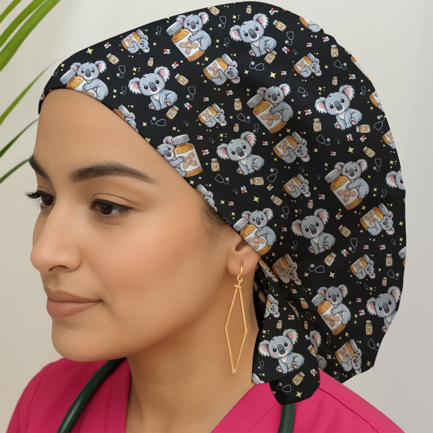 Cute Koala Nurse Bandage Medicine Print Cap, Breathable Fabrics Caps Uniform