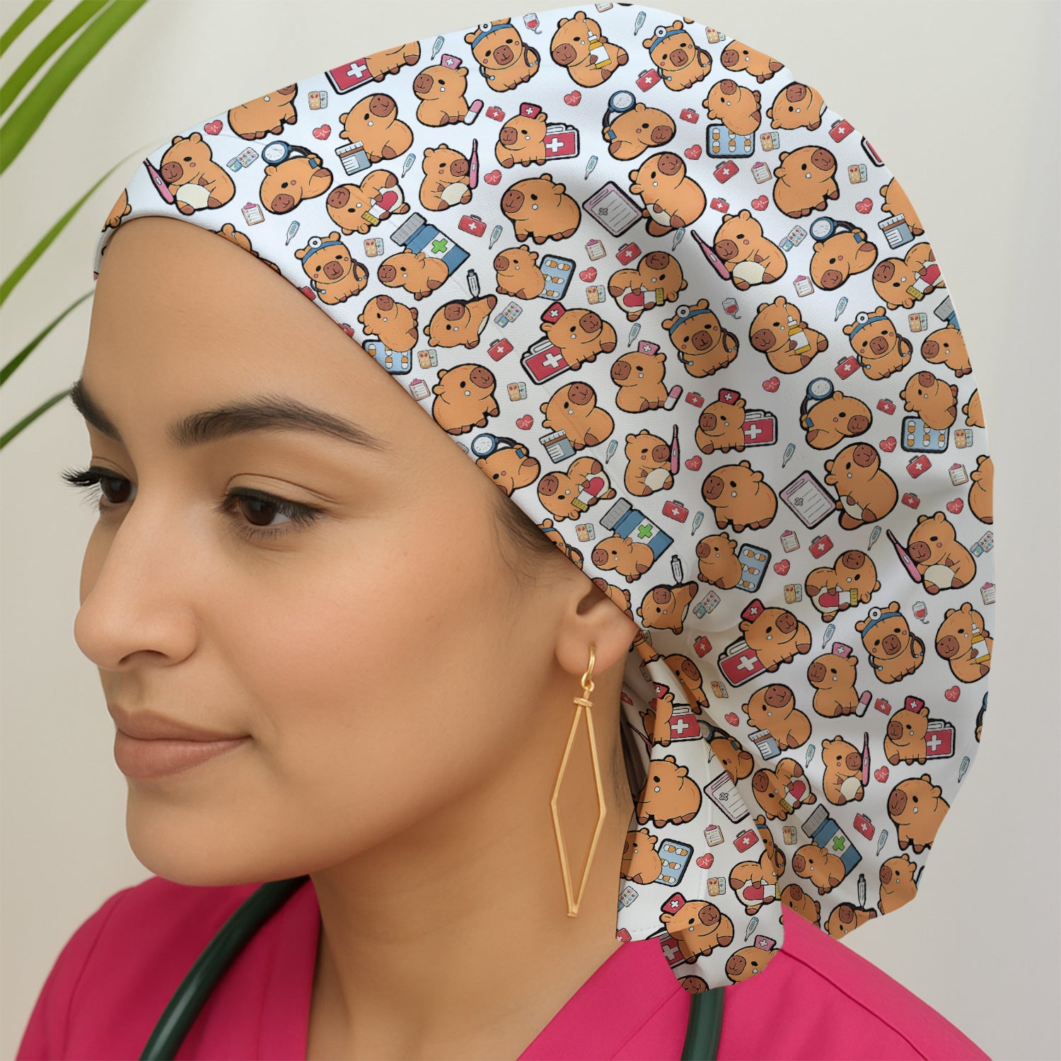 Capybara With Stethoscope And Medical Tools Seamless Scrub Cap, Surgical Caps for Doctors