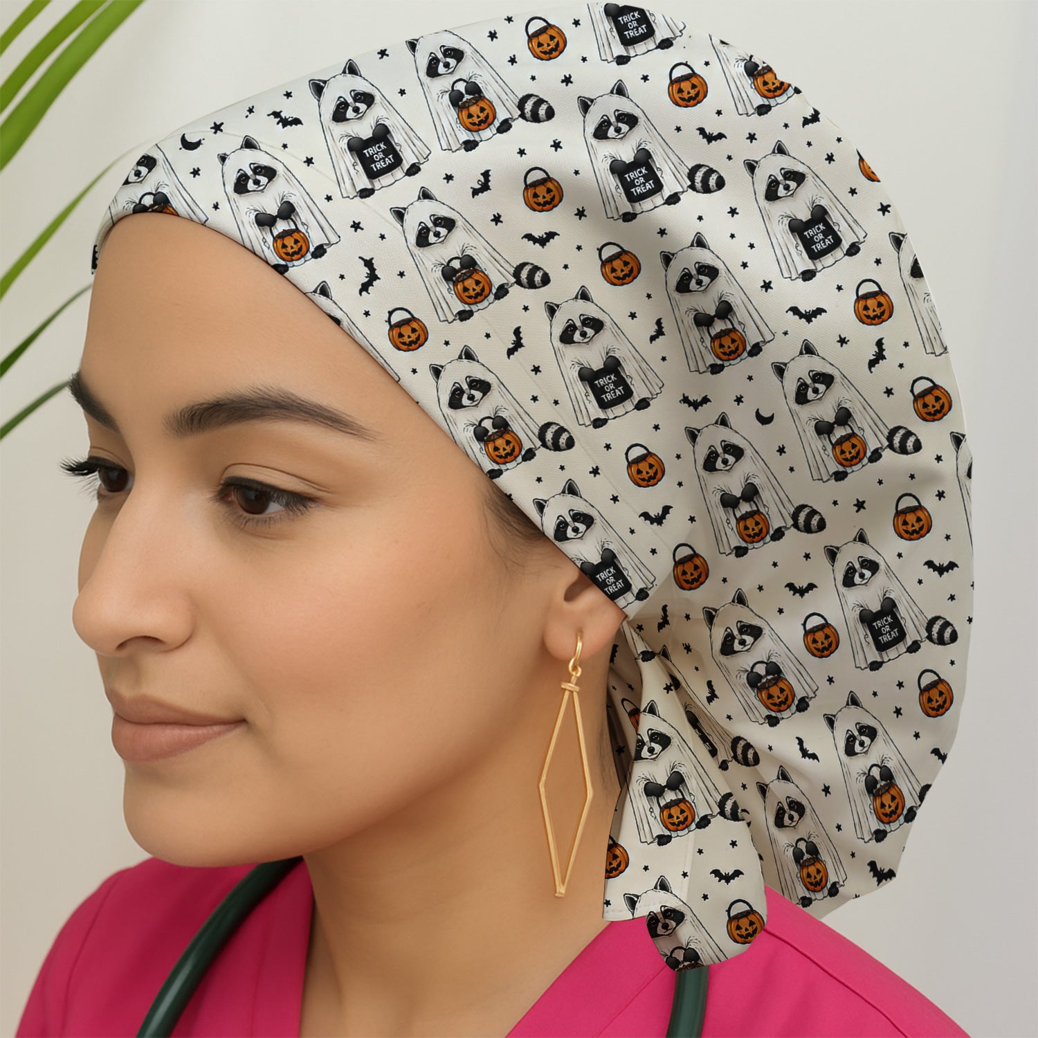 Cute Halloween Ghost Raccoon Scrub Cap, Surgical Caps for Doctors