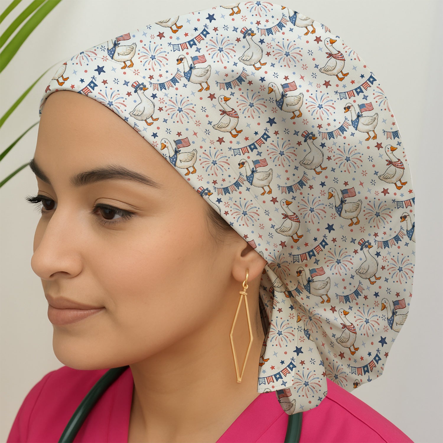 Patriotic Goose Fourth Of July Pattern Scrub Cap, Surgical Caps for Doctors