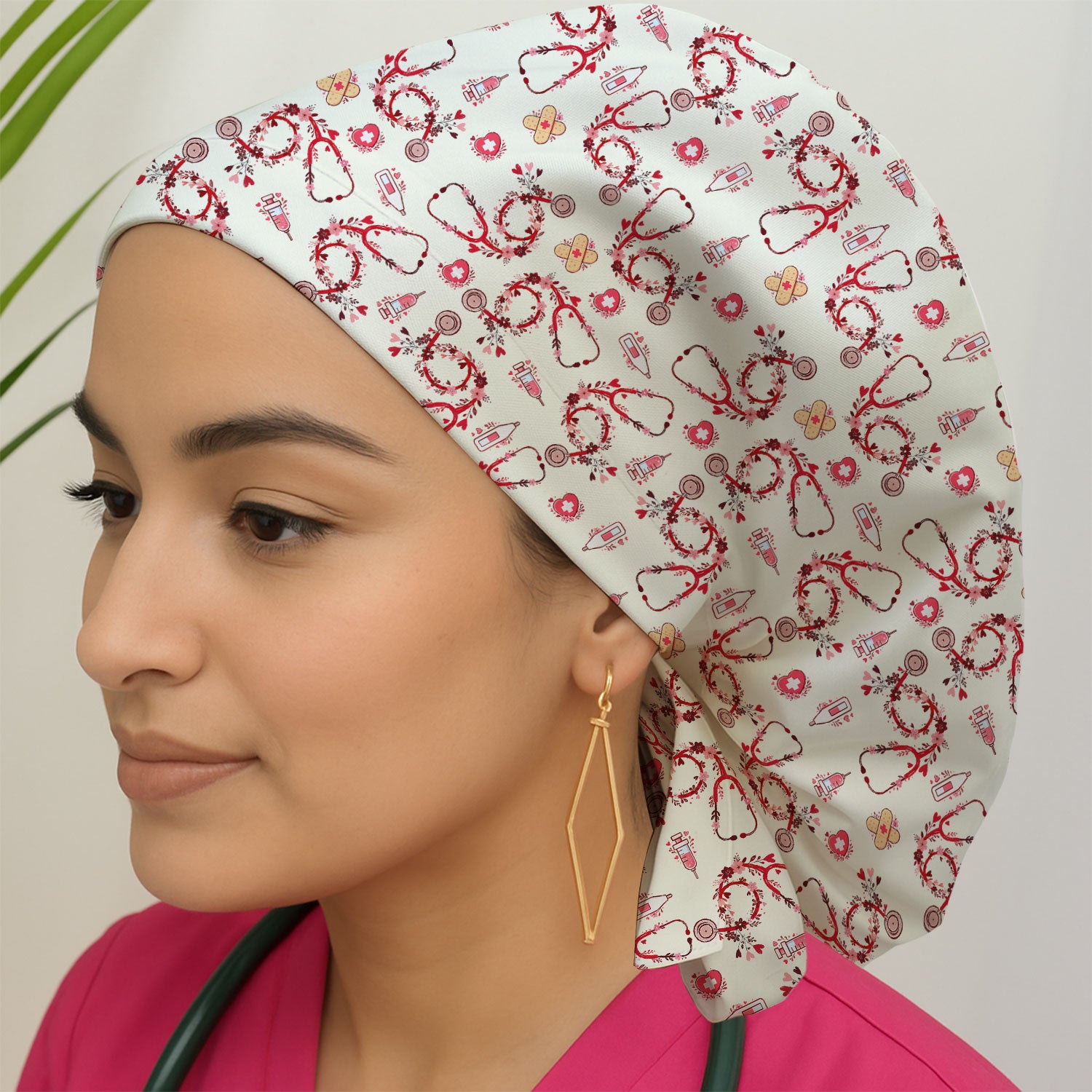 Heart Stethoscope Medical Pattern Scrub Cap, Surgical Caps for Doctors