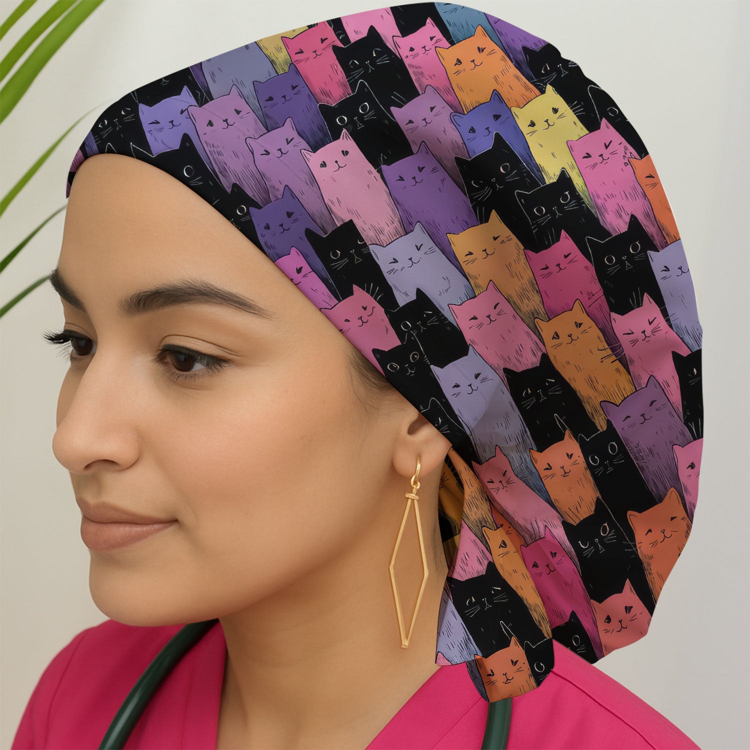 Colorful Cat Art Medical Pattern Scrub Cap, Surgical Caps for Doctors