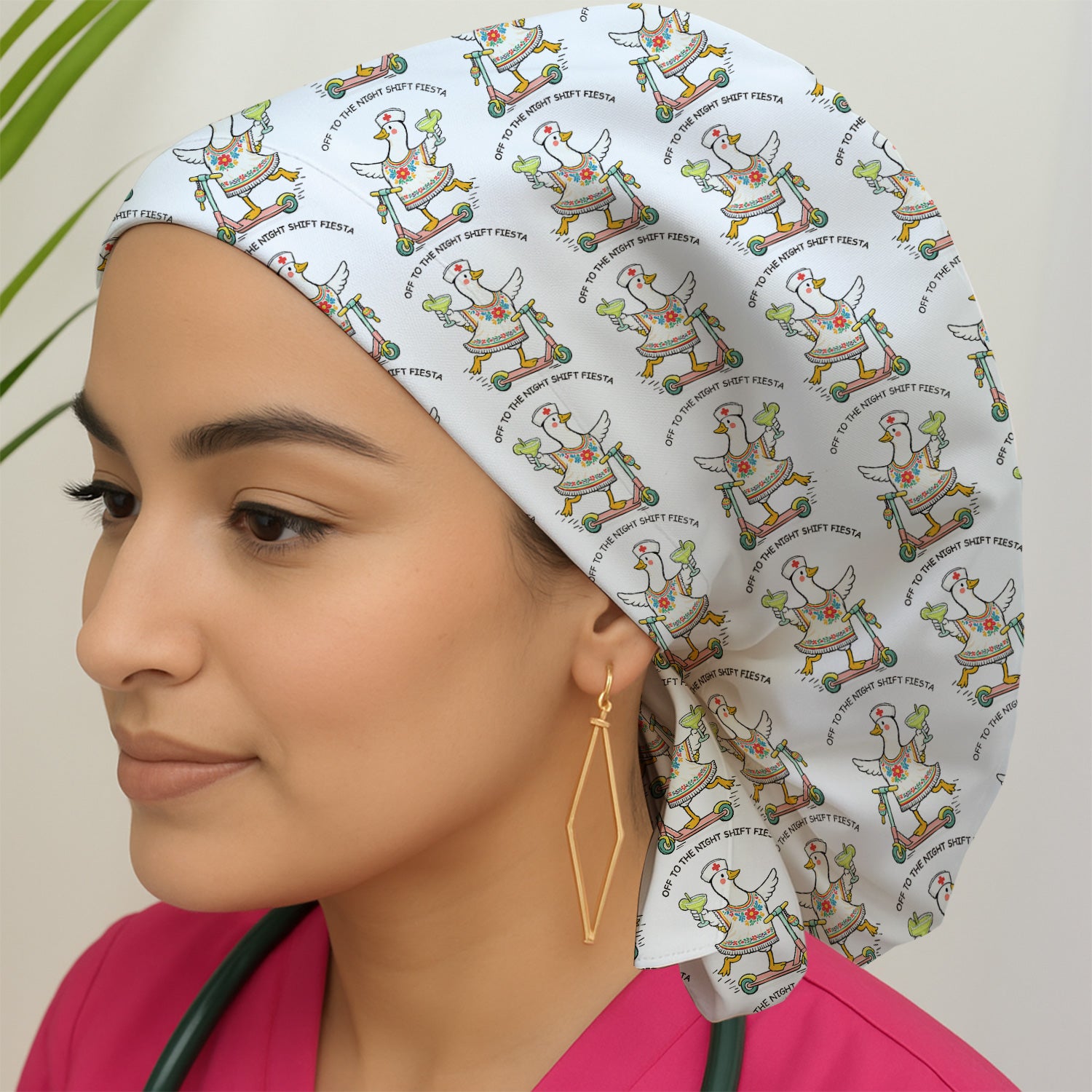 Funny Duck Scooter Night Shift Fiesta Scrub Cap, Surgical Caps for Doctors