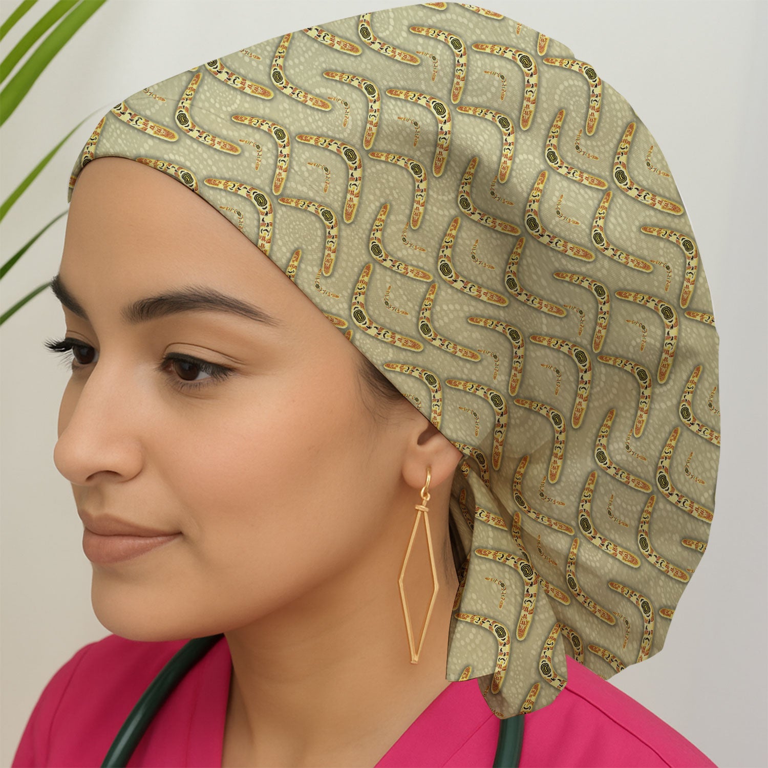 Aboriginal Boomerang Pattern Scrub Cap, Breathable Fabrics Caps Uniform