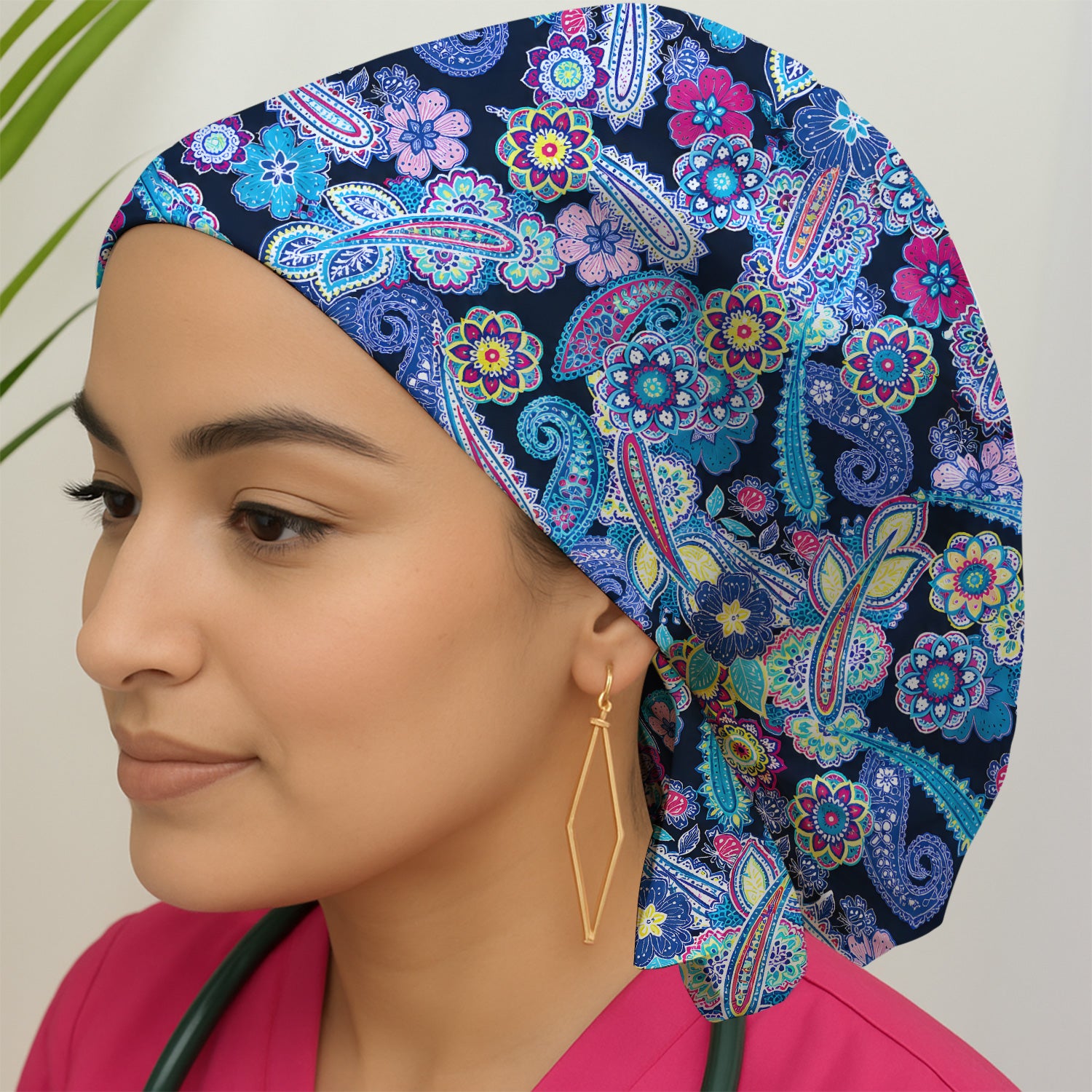 Vibrant Paisley Floral Pattern Scrub Cap, Surgical Caps for Doctors
