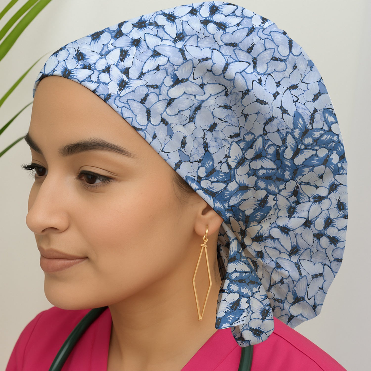 Blue Butterfly Floral Pattern Scrub Cap, Surgical Caps for Doctors
