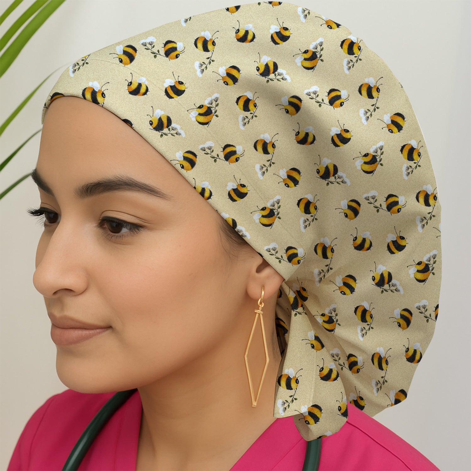 Cute Bumble Bee Blossom Pattern Scrub Cap, Surgical Caps for Doctors