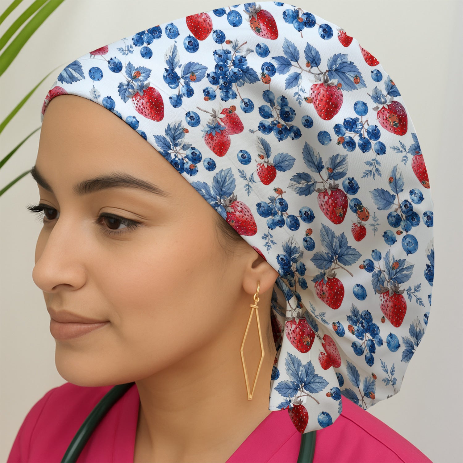 Cute Strawberry Blueberry Ladybug Pattern Scrub Cap, Surgical Caps for Doctors