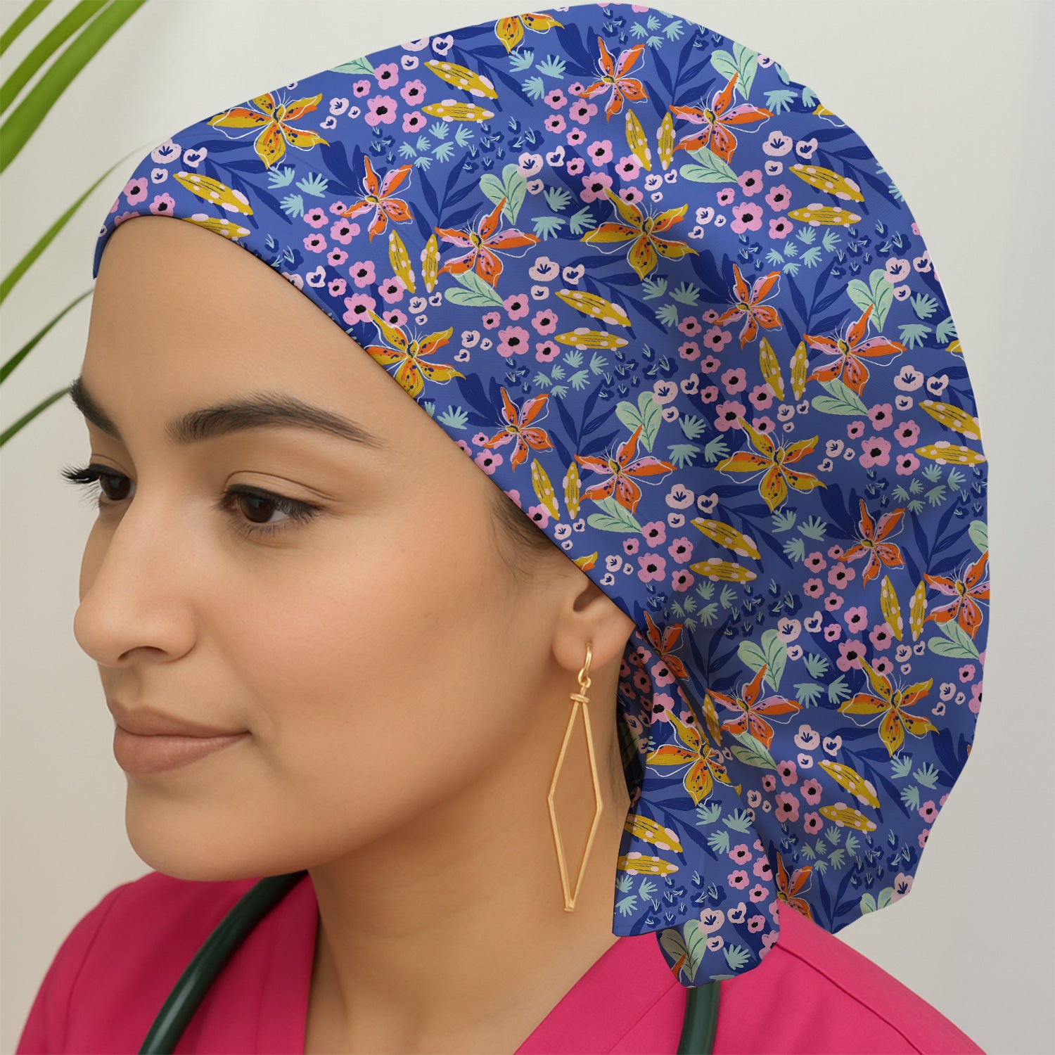 Nurse Blue Lily Floral Garden Pattern Scrub Cap, Surgical Caps for Doctors