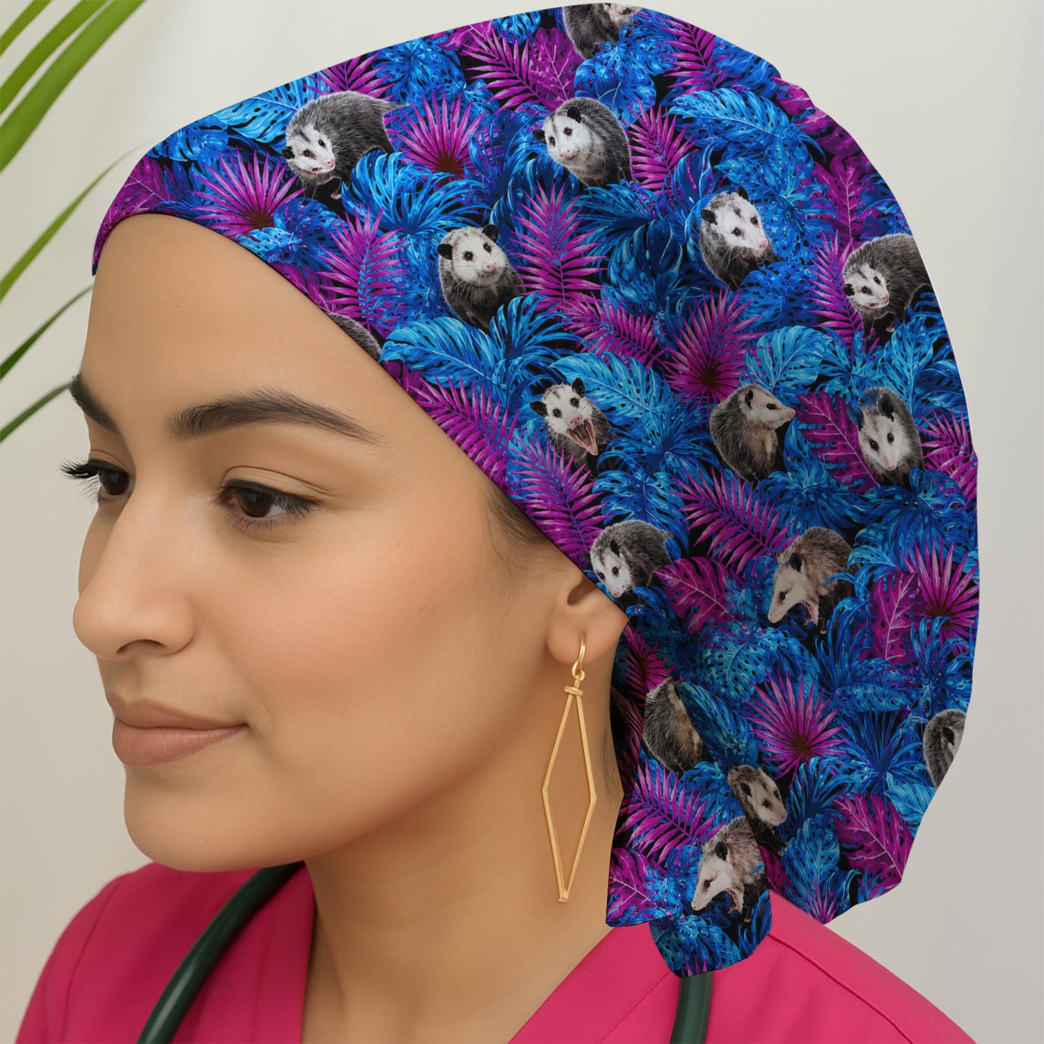 Cute Opossum Tropical Print Scrub Cap, Surgical Caps for Doctors