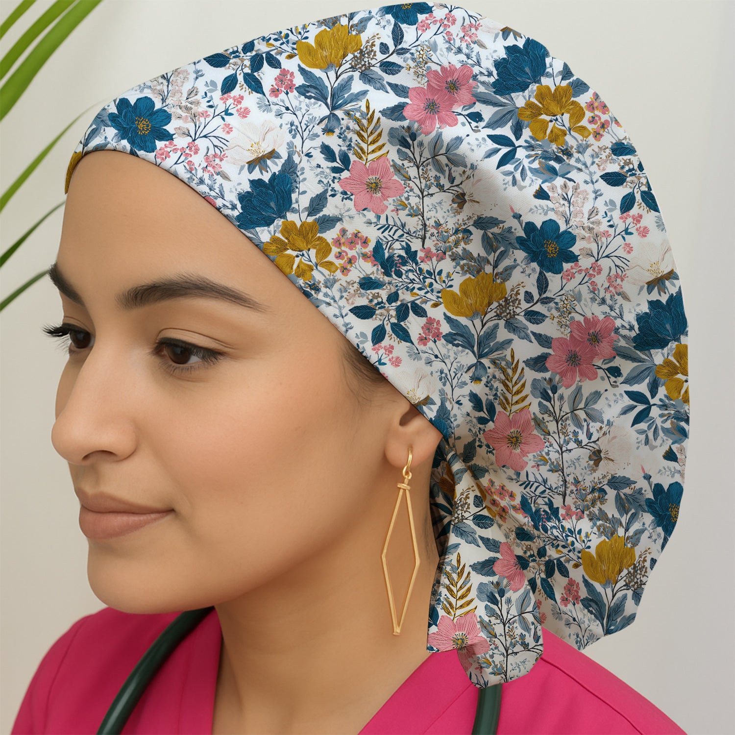 Elegant Floral Garden Bloom Pattern Scrub Cap, Surgical Caps for Doctors
