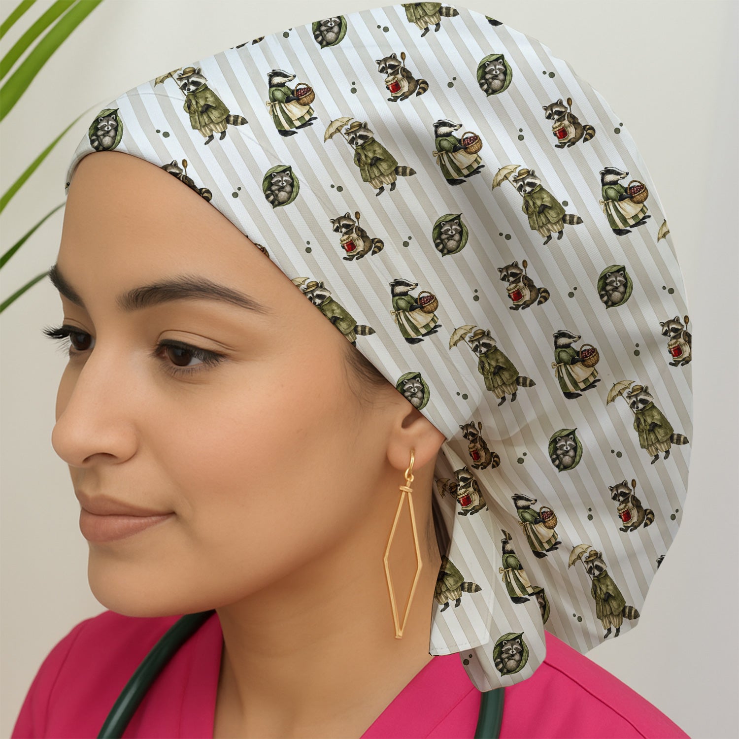 Cute Woodland Raccoon Print Scrub Cap, Surgical Caps for Doctors