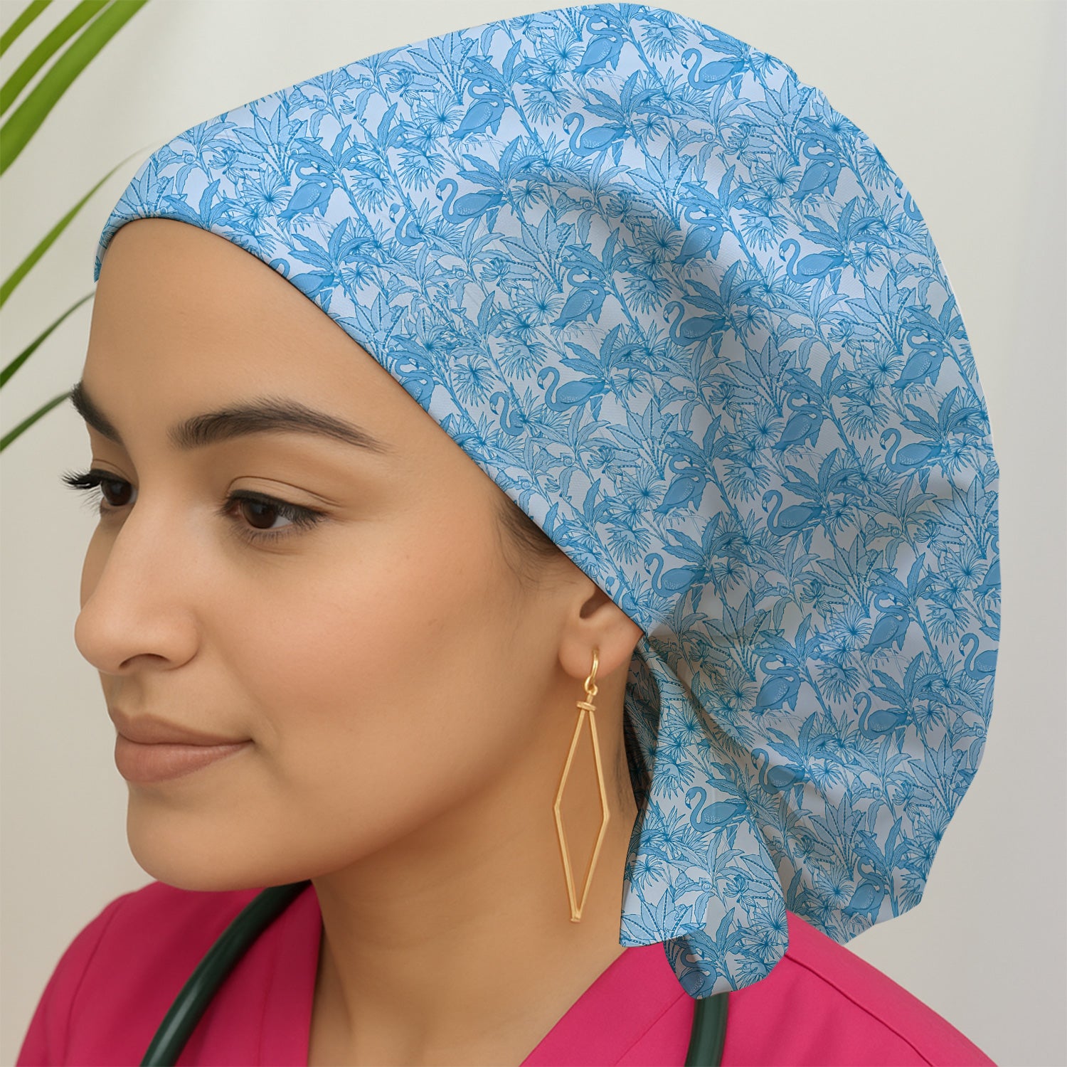 Tropical Flamingo Palm Leaves Pattern Scrub Cap, Surgical Caps for Doctors