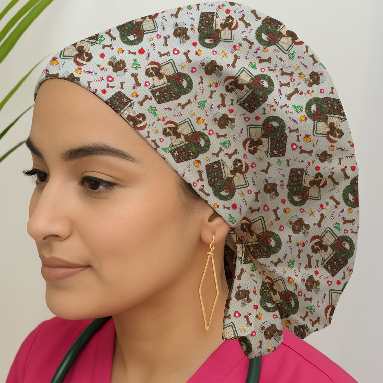 Funny Christmas Dog Cap – Cute Pet Lover Holiday Pattern – Festive Medical Uniform for Nurses and Animal Care Workers