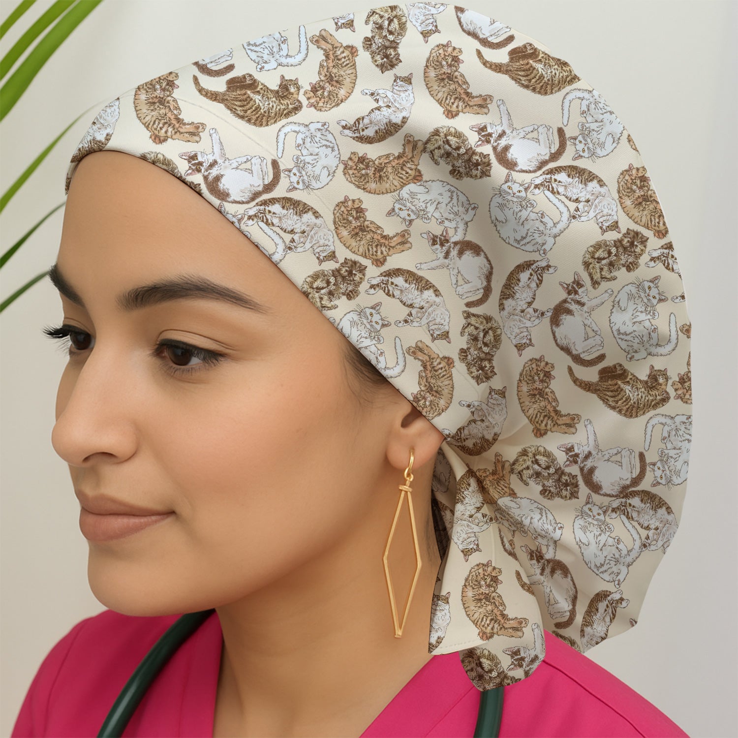 Cute Lazy Cat Nap Pattern Scrub Cap, Surgical Caps for Doctors