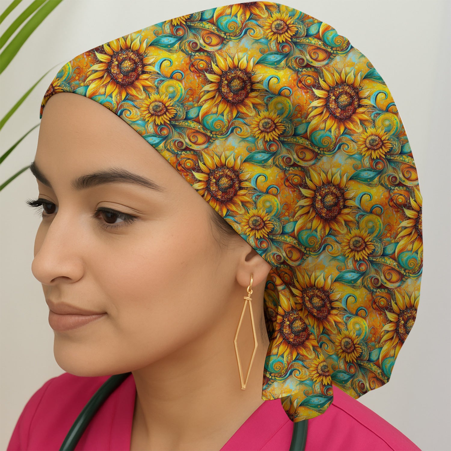 Sunflower Swirl Floral Pattern Scrub Cap, Surgical Caps for Doctors