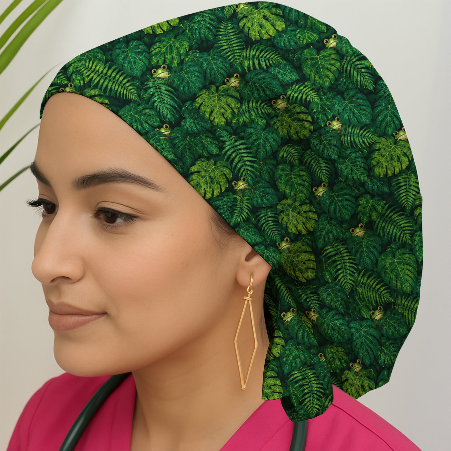 Cute Hidden Frog Jungle Pattern Scrub Cap, Surgical Caps for Doctors