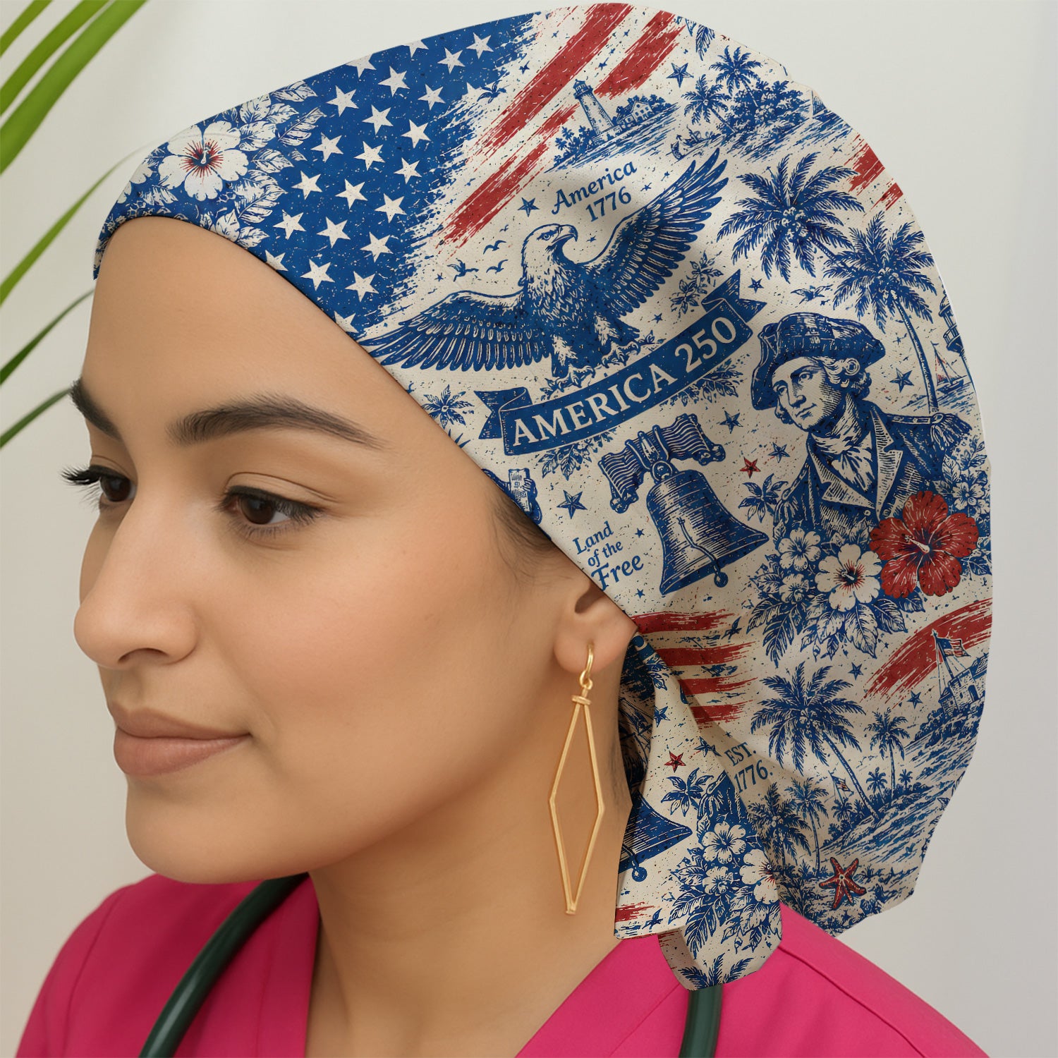America 250 Eagle Liberty Pattern Scrub Cap, Surgical Caps for Doctors