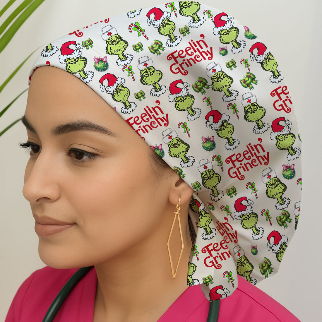Feelin’ Grinchy Christmas Nurse Scrub Cap - Funny Holiday Surgical Hat Multi Color - Xmas Bouffant Cap for Women