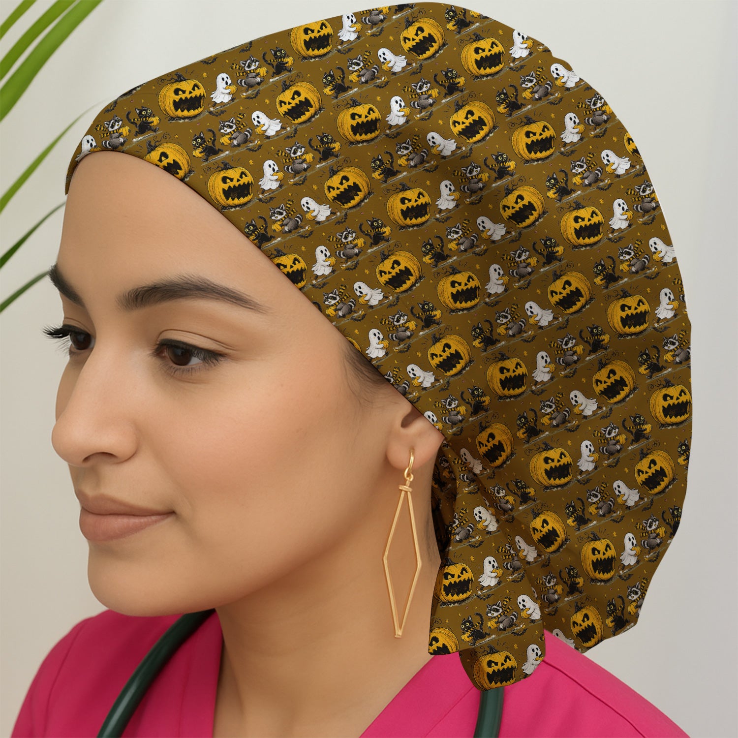 Spooky Halloween Woodland Critters Pattern Scrub Cap, Surgical Caps for Doctors