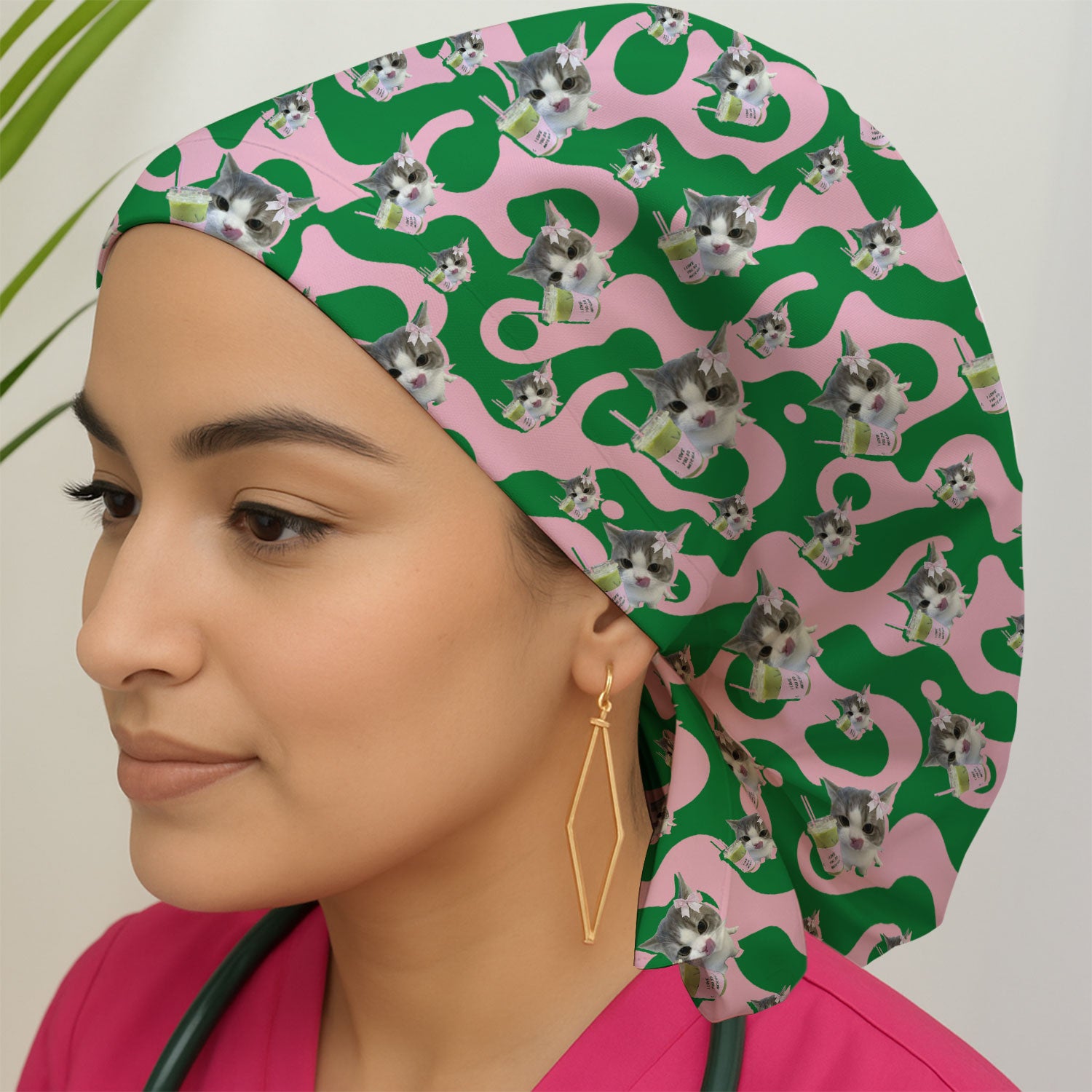Cute Cat Matcha Nurse Scrub Cap, Funny Cat I Love Matcha Medical Hat,  Breathable Fabrics Nursing Uniform
