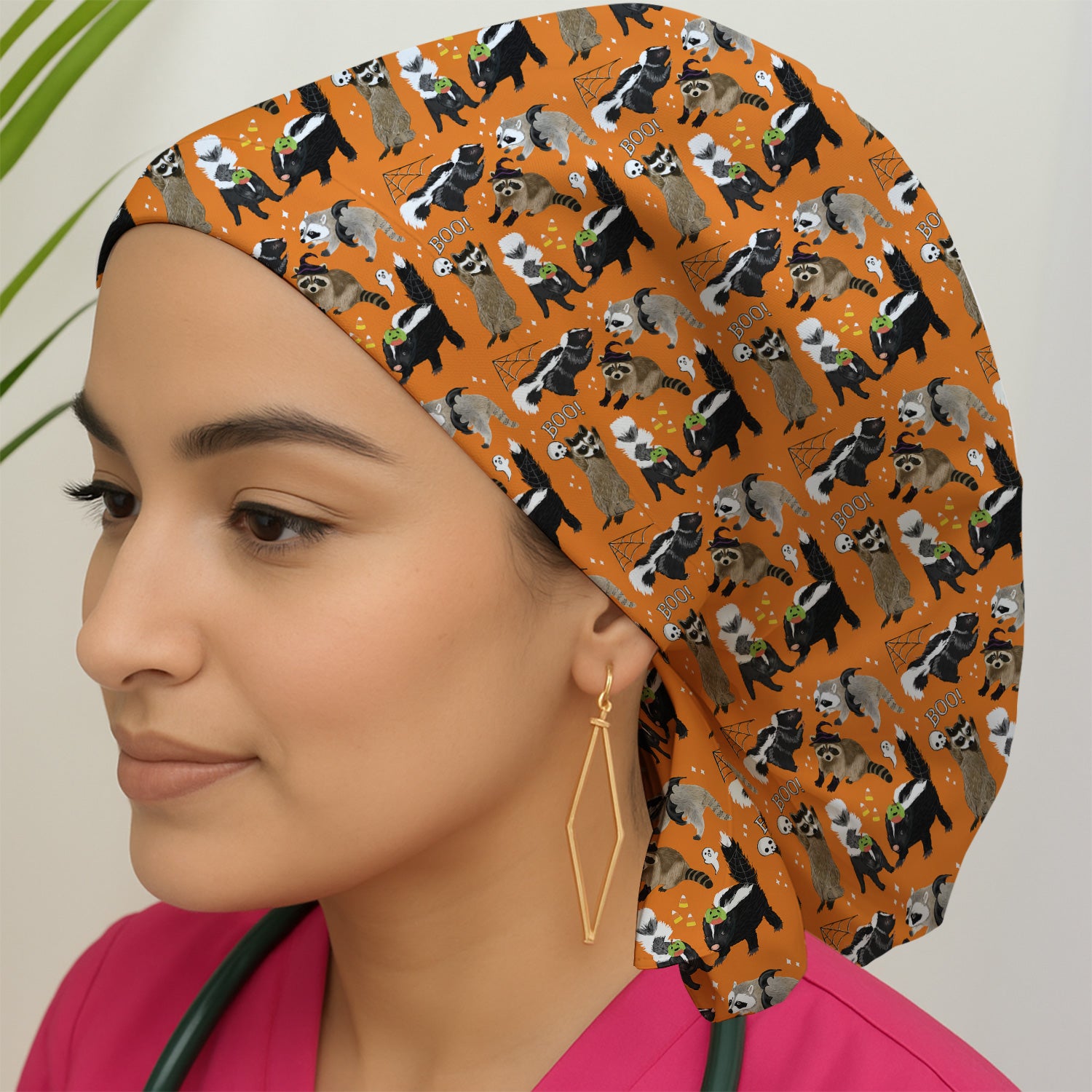 Halloween Wildlife with Skunk Raccoon Pattern Scrub Cap, Surgical Caps for Doctors