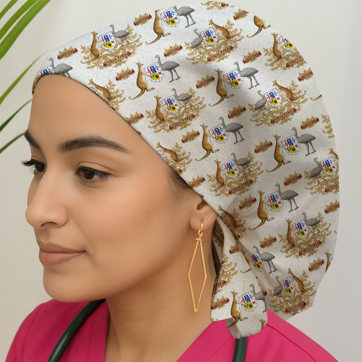 Australian Kangaroo Emu Coat of Arms Scrub Cap, Breathable Fabrics Caps Uniform