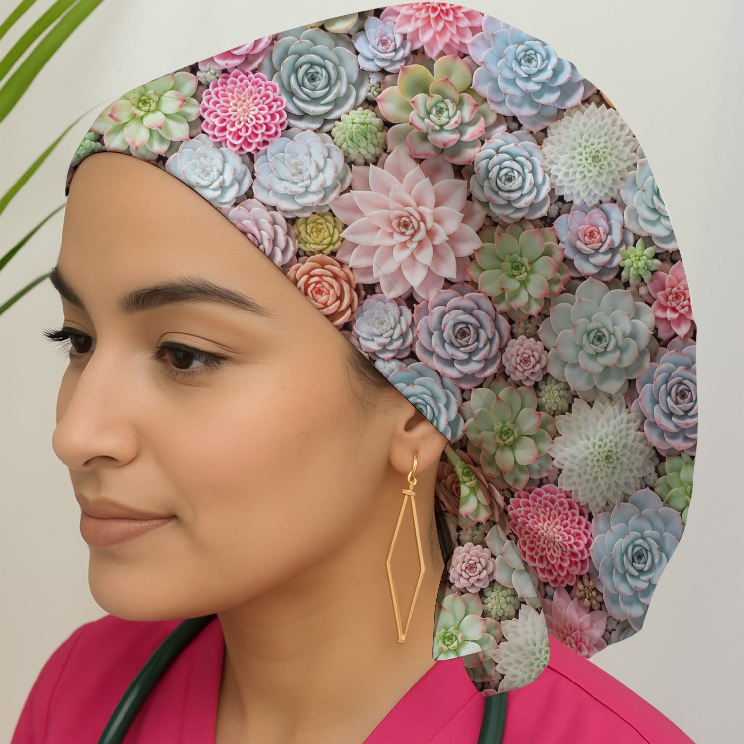 Cute Pastel Succulent Blossom Pattern Scrub Cap, Surgical Caps for Doctors