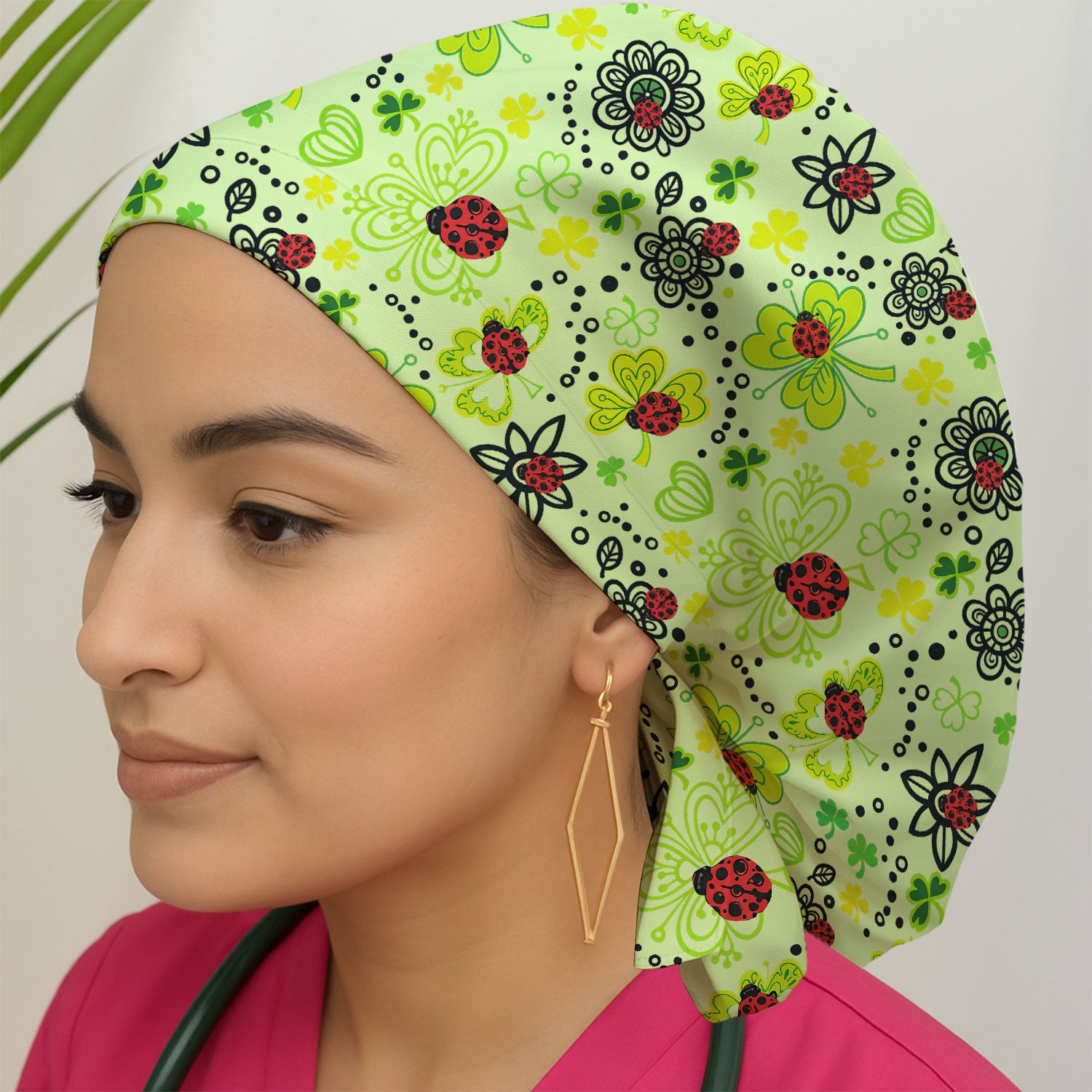 Ladybug Clover Floral Pattern Print Caps, Breathable Fabrics Caps Uniform