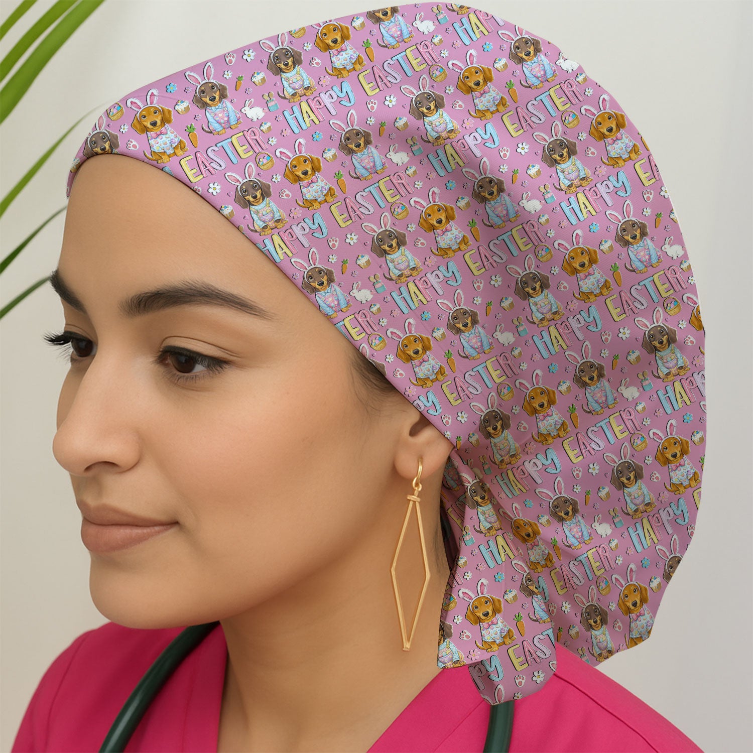 Happy Easter Dachshund Puppy Scrub Cap, Surgical Caps for Doctors