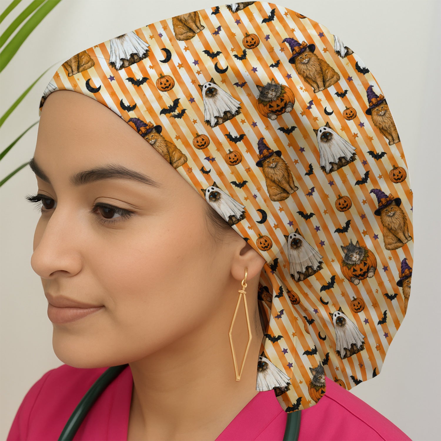 Halloween Cat Print Scrub Cap, Surgical Caps for Doctors