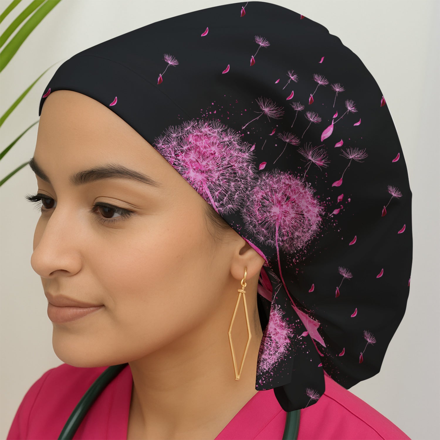 Meaningful Pink Ribbon Dandelion Scrub Cap, Surgical Caps for Doctors