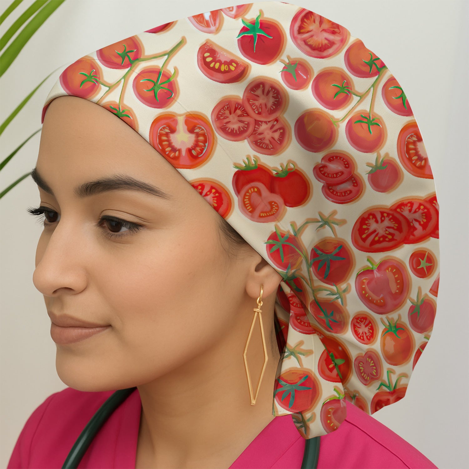 Fresh Tomato Slices Cherry Tomato Pattern Caps, Bouffant Scrub Caps for Women
