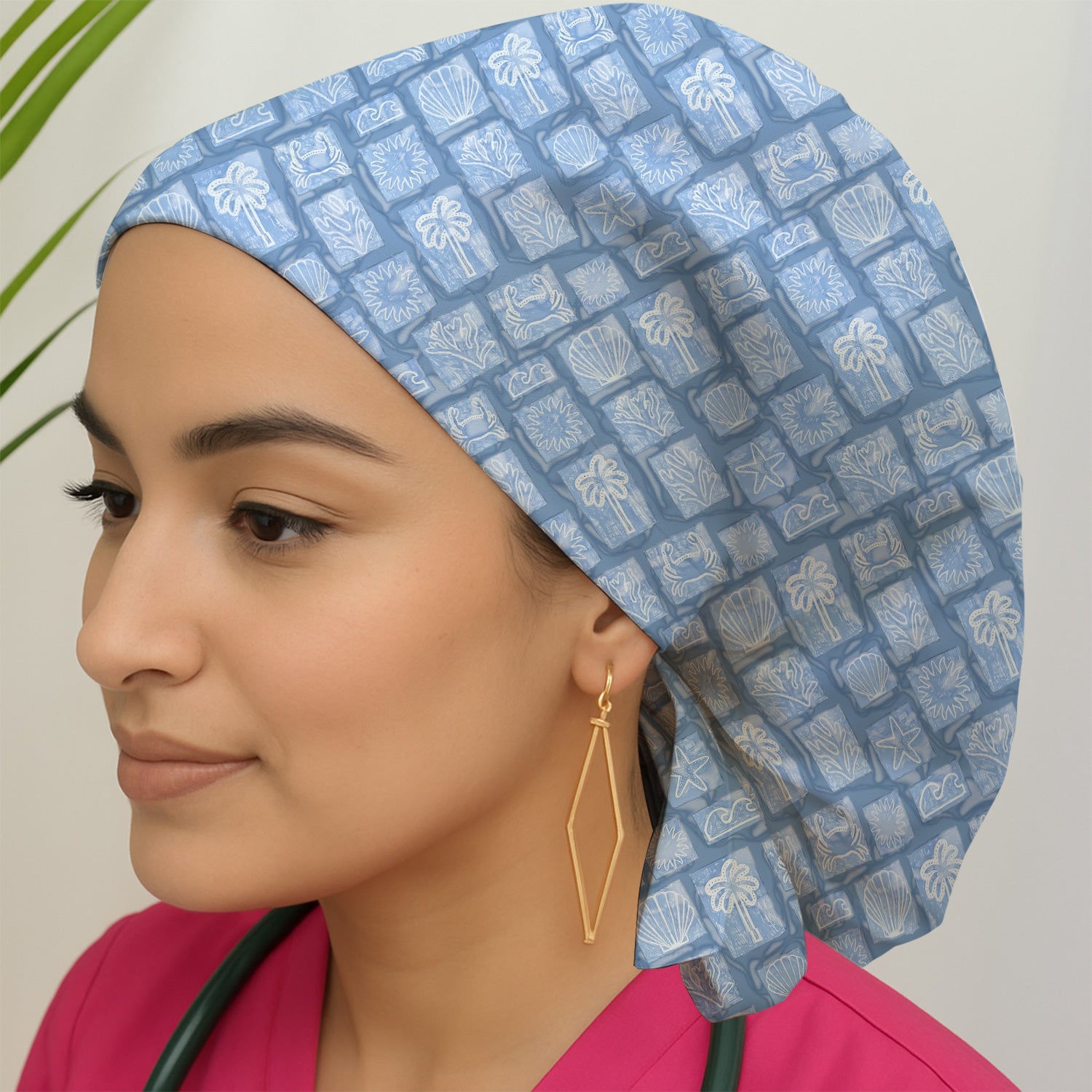 Coastal Seashell Starfish Nurse Pattern Scrub Cap, Surgical Caps for Doctors