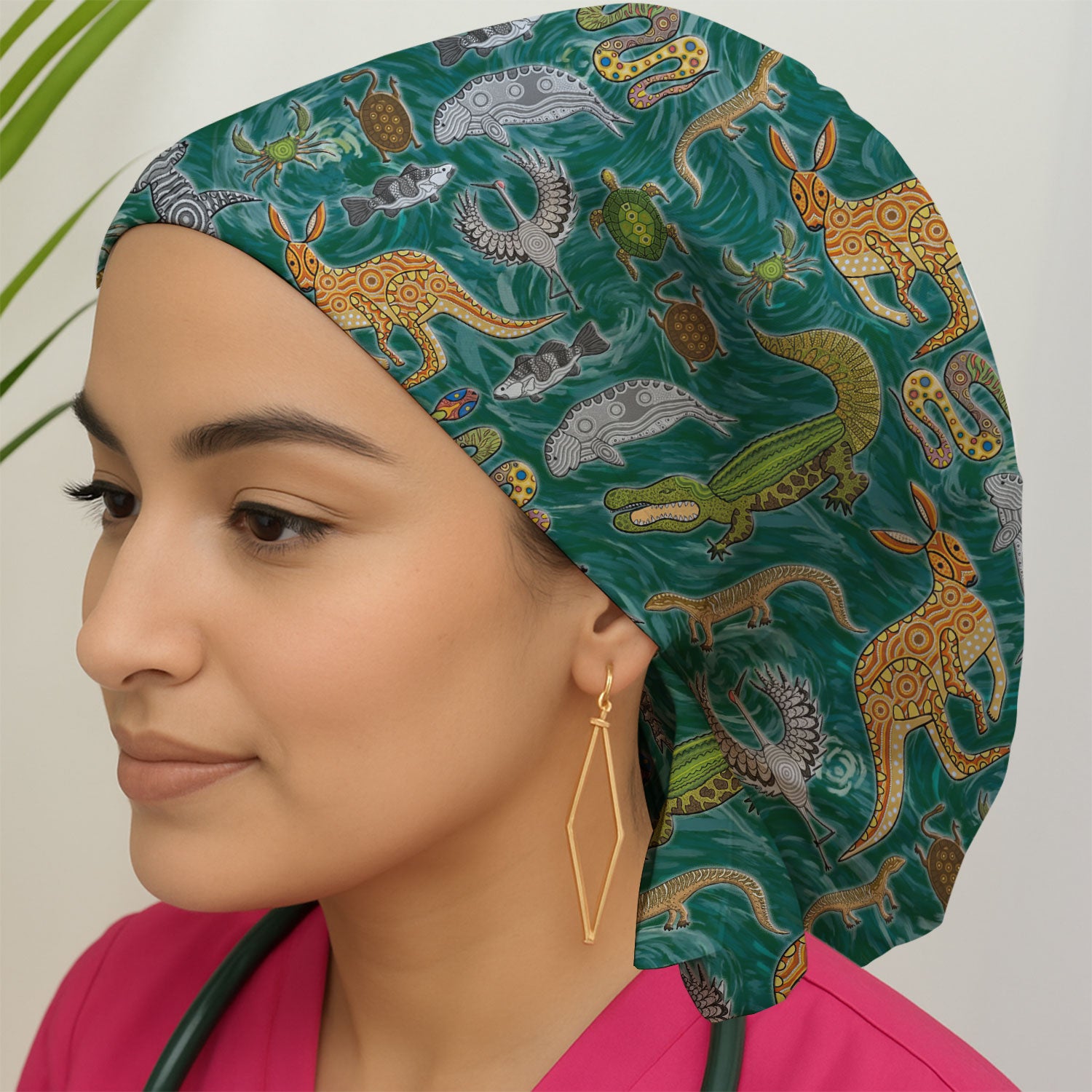 Crocodile Turtle Snake Animal Print Scrub Cap, Bouffant Surgical Caps