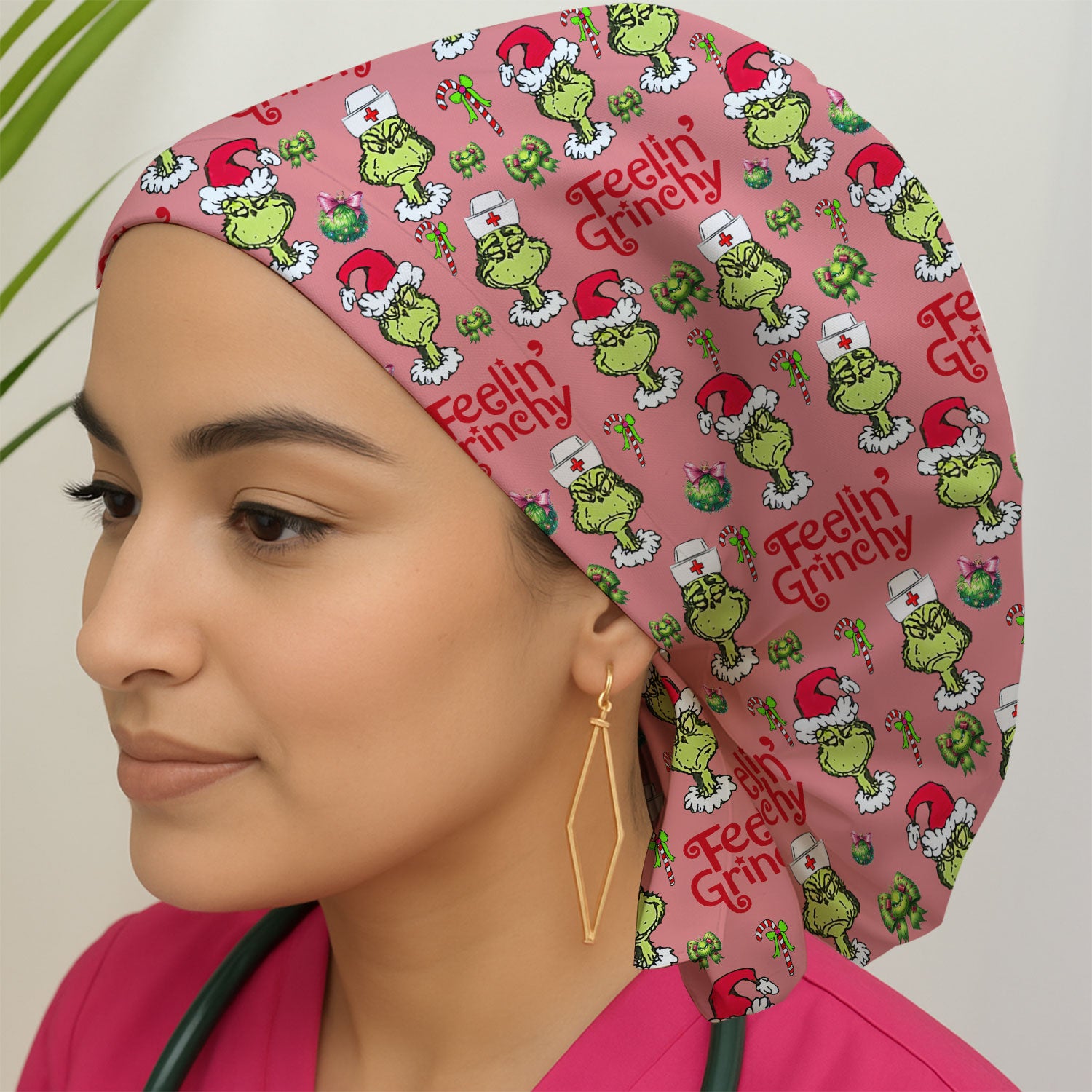 Feelin’ Grinchy Christmas Nurse Scrub Cap - Funny Holiday Surgical Hat Multi Color - Xmas Bouffant Cap for Women