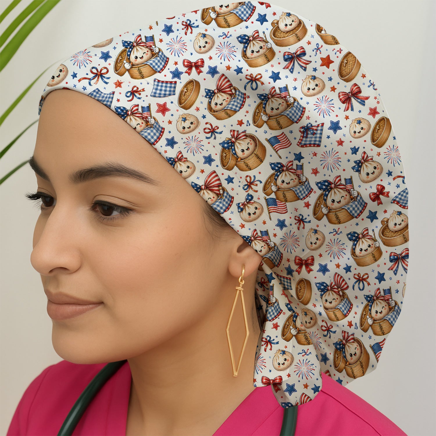 Patriotic Dumpling Nurse Pattern Scrub Cap, Surgical Caps for Doctors