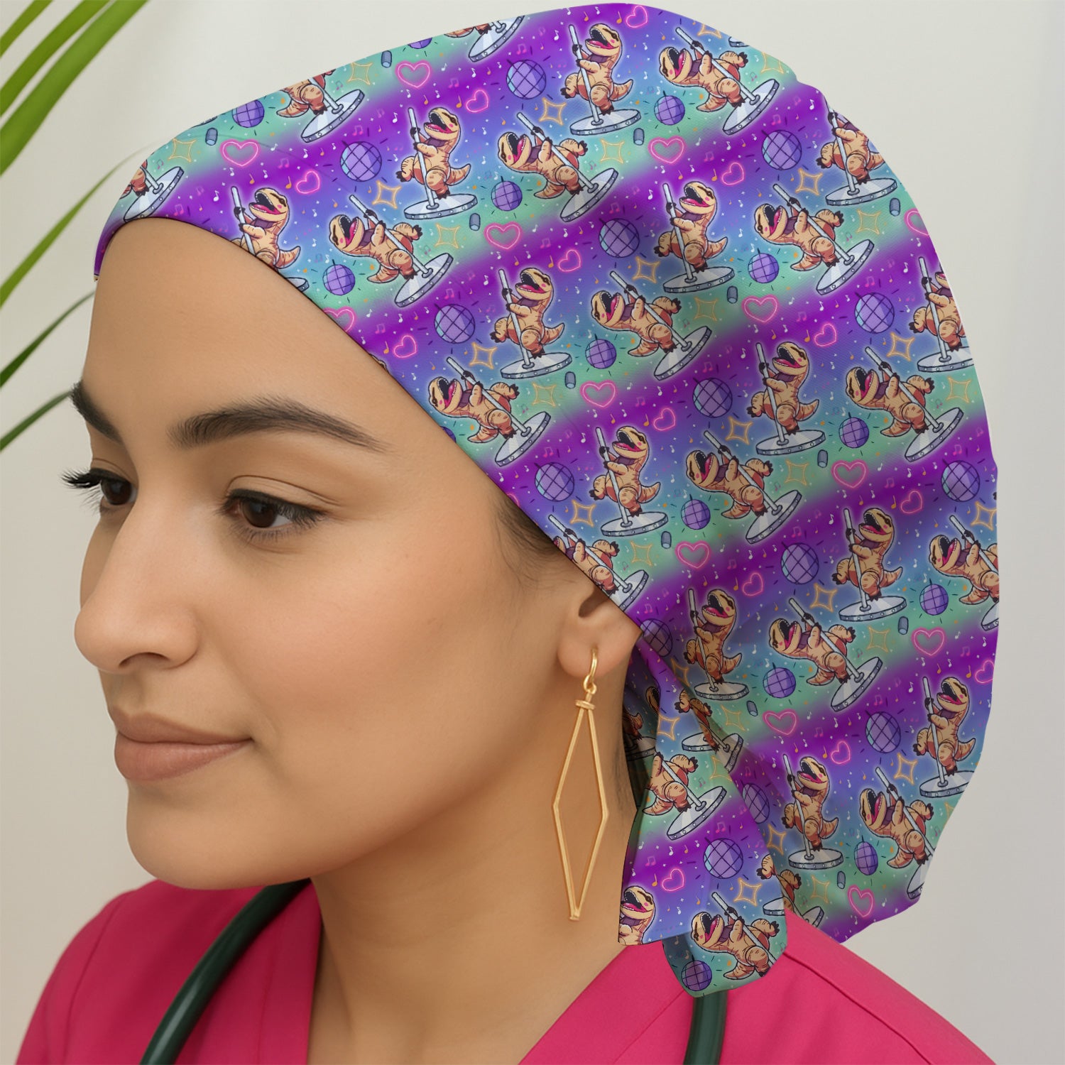 Funny Dancing Dinosaur Disco Party Pattern Nurse Scrub Cap, Surgical Caps for Doctors