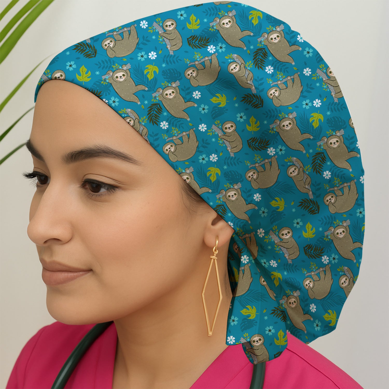 Jungle Tropical Sloth Pattern Scrub Cap, Surgical Caps for Doctors