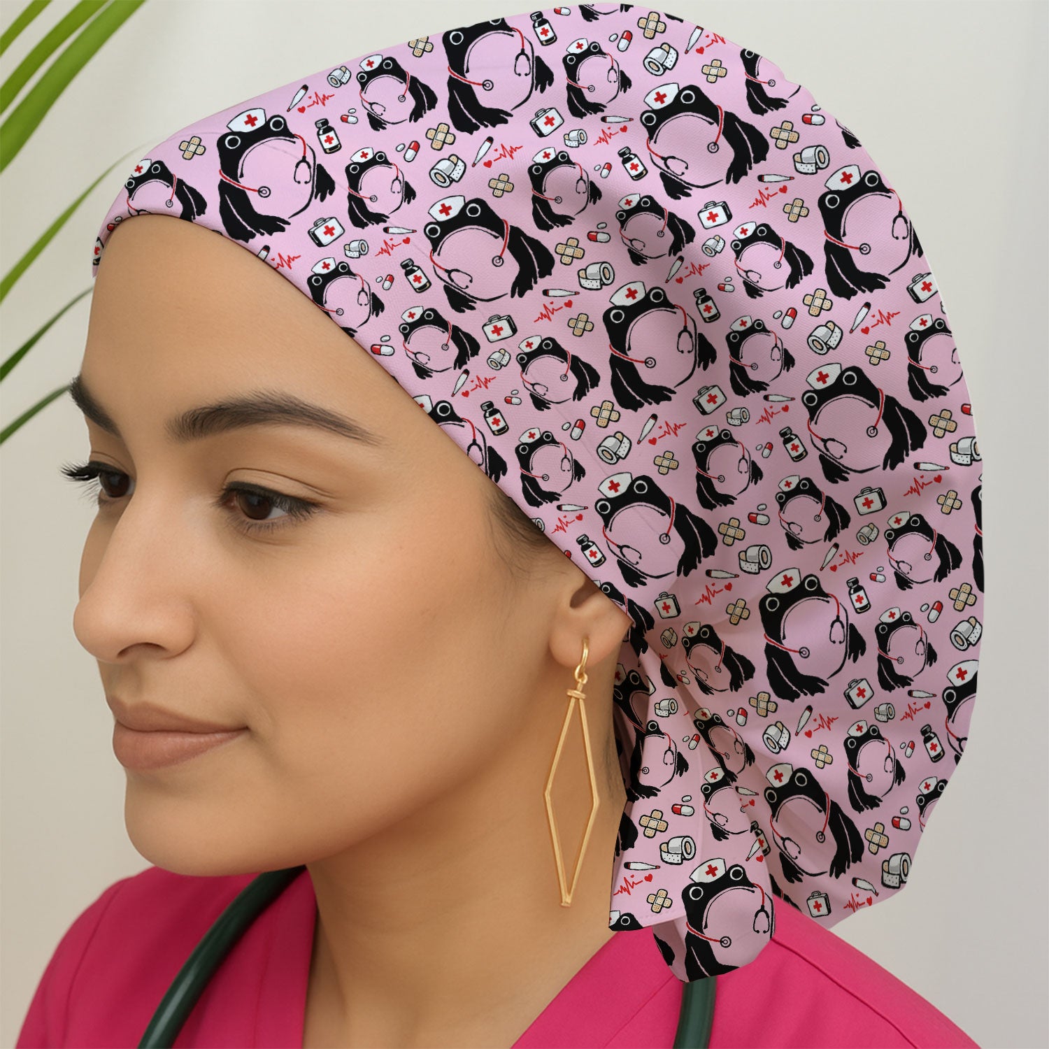 Cute Frog Nurse Medical Print Scrub Cap, Breathable Fabrics Caps Uniform